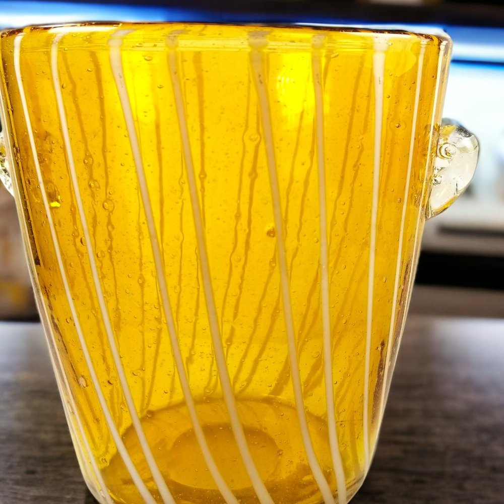 Murano Ice Bin Venini for Disaronno, Handblown Italian Art Glass, Amber & White - Picture 9 of 9